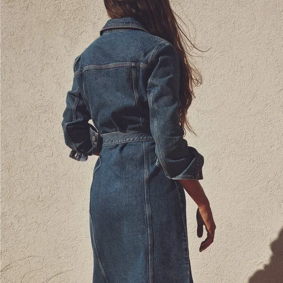 Zara Classic Denim Shirt belted Dress -  Sz Medium - NWT - Picture 4 of 17